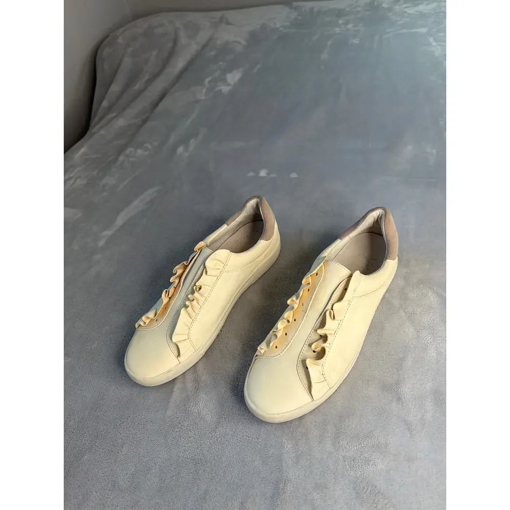 Joie Daw Butter Yellow Cream Suede Ruffle Low Top Slip On Sneakers 38 US 8